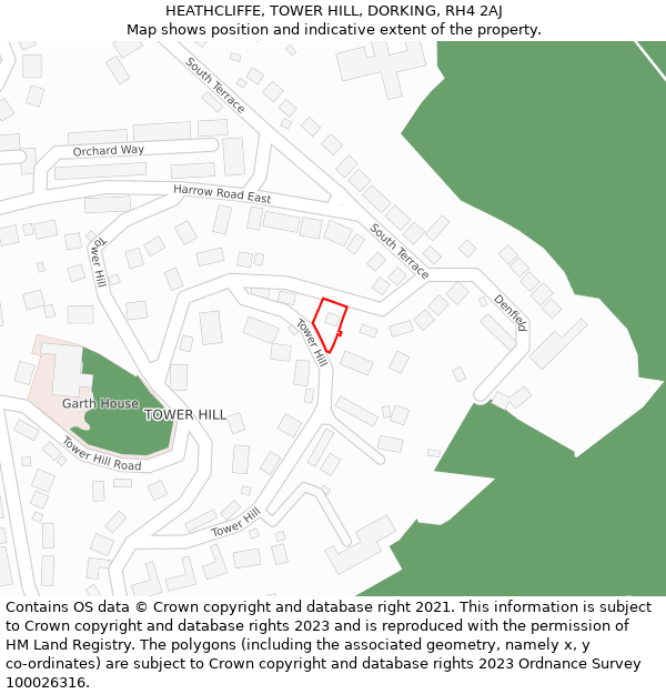 HEATHCLIFFE, TOWER HILL, DORKING, RH4 2AJ: Location map and indicative extent of plot