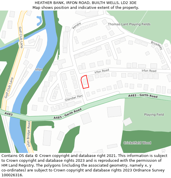 HEATHER BANK, IRFON ROAD, BUILTH WELLS, LD2 3DE: Location map and indicative extent of plot