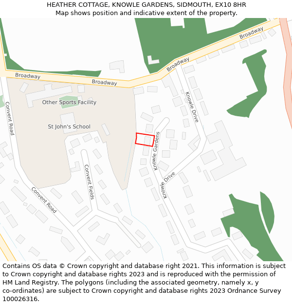 HEATHER COTTAGE, KNOWLE GARDENS, SIDMOUTH, EX10 8HR: Location map and indicative extent of plot