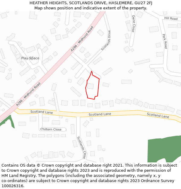 HEATHER HEIGHTS, SCOTLANDS DRIVE, HASLEMERE, GU27 2FJ: Location map and indicative extent of plot