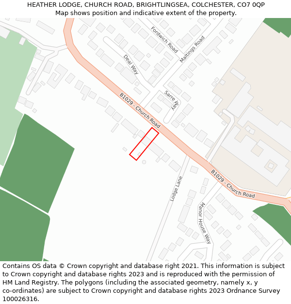 HEATHER LODGE, CHURCH ROAD, BRIGHTLINGSEA, COLCHESTER, CO7 0QP: Location map and indicative extent of plot