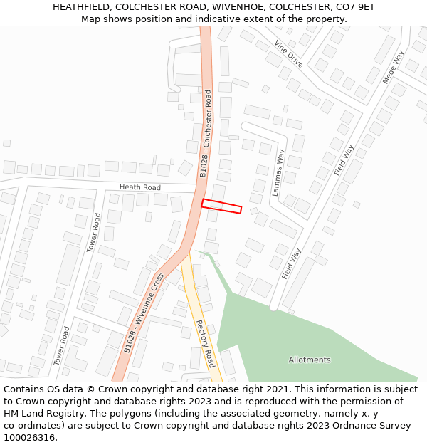 HEATHFIELD, COLCHESTER ROAD, WIVENHOE, COLCHESTER, CO7 9ET: Location map and indicative extent of plot