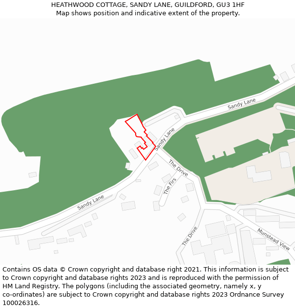 HEATHWOOD COTTAGE, SANDY LANE, GUILDFORD, GU3 1HF: Location map and indicative extent of plot