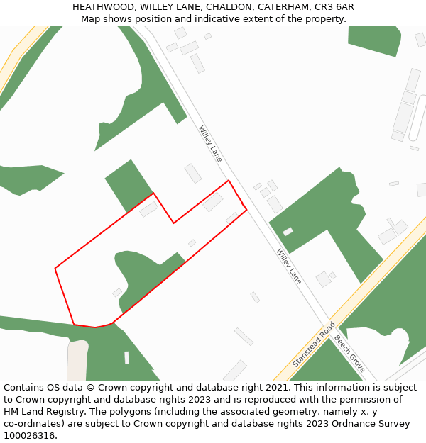 HEATHWOOD, WILLEY LANE, CHALDON, CATERHAM, CR3 6AR: Location map and indicative extent of plot