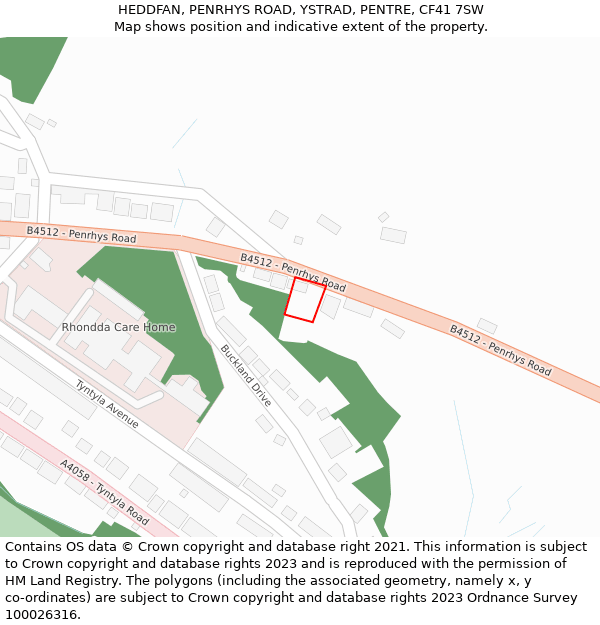 HEDDFAN, PENRHYS ROAD, YSTRAD, PENTRE, CF41 7SW: Location map and indicative extent of plot
