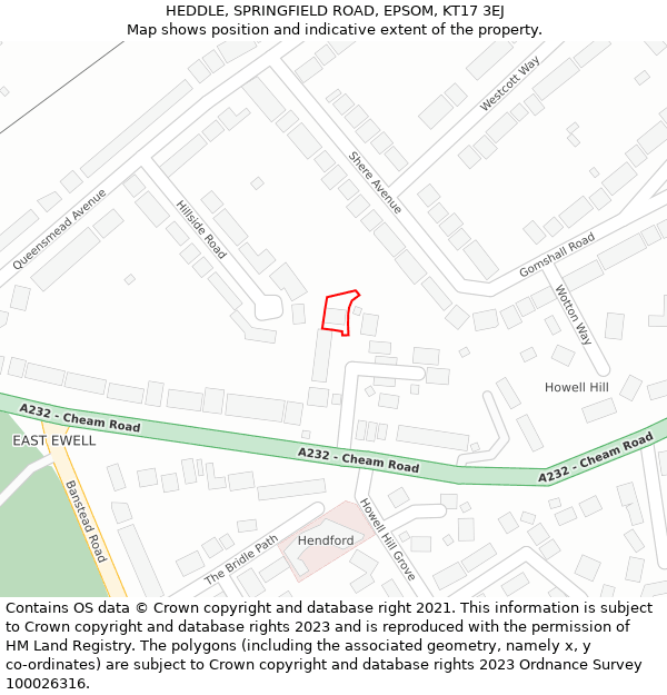 HEDDLE, SPRINGFIELD ROAD, EPSOM, KT17 3EJ: Location map and indicative extent of plot