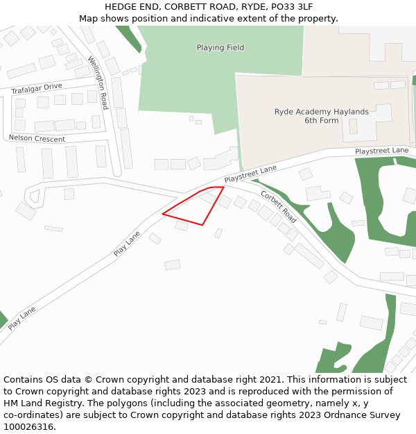 HEDGE END, CORBETT ROAD, RYDE, PO33 3LF: Location map and indicative extent of plot