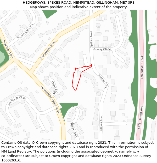 HEDGEROWS, SPEKES ROAD, HEMPSTEAD, GILLINGHAM, ME7 3RS: Location map and indicative extent of plot