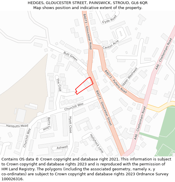 HEDGES, GLOUCESTER STREET, PAINSWICK, STROUD, GL6 6QR: Location map and indicative extent of plot