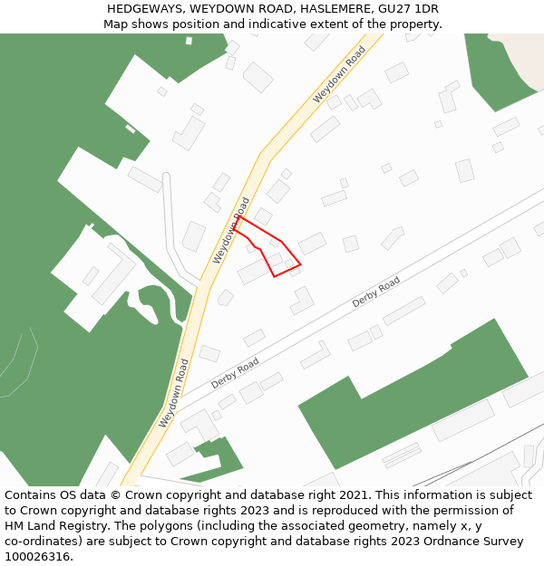HEDGEWAYS, WEYDOWN ROAD, HASLEMERE, GU27 1DR: Location map and indicative extent of plot