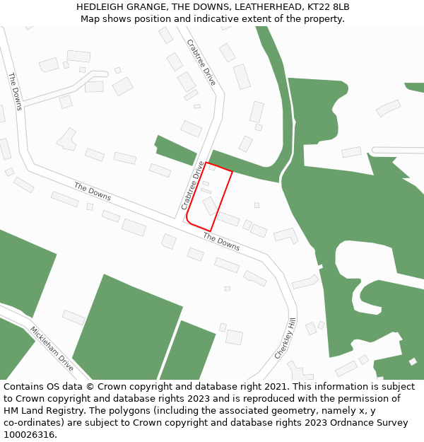 HEDLEIGH GRANGE, THE DOWNS, LEATHERHEAD, KT22 8LB: Location map and indicative extent of plot