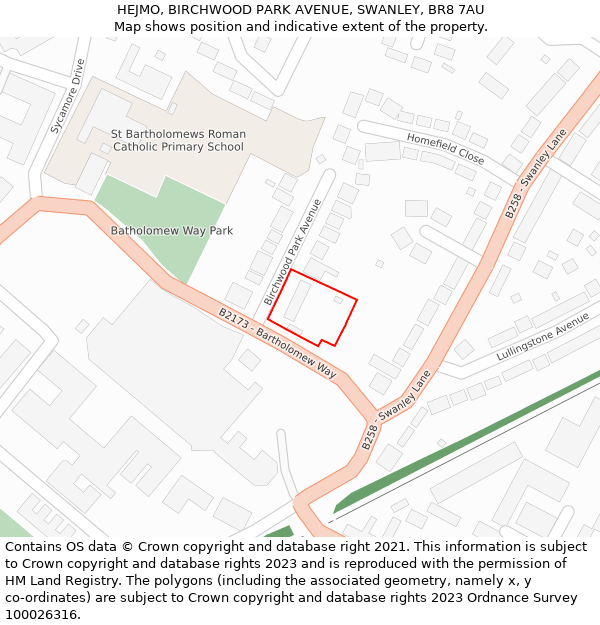 HEJMO, BIRCHWOOD PARK AVENUE, SWANLEY, BR8 7AU: Location map and indicative extent of plot