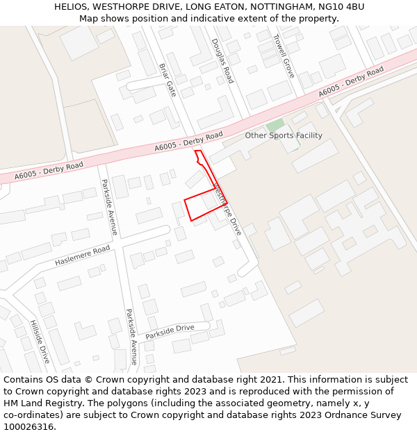 HELIOS, WESTHORPE DRIVE, LONG EATON, NOTTINGHAM, NG10 4BU: Location map and indicative extent of plot