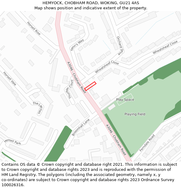 HEMYOCK, CHOBHAM ROAD, WOKING, GU21 4AS: Location map and indicative extent of plot