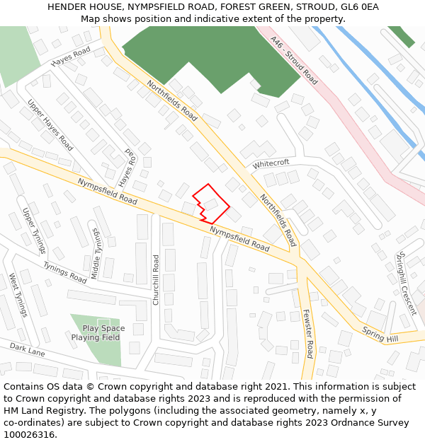 HENDER HOUSE, NYMPSFIELD ROAD, FOREST GREEN, STROUD, GL6 0EA: Location map and indicative extent of plot