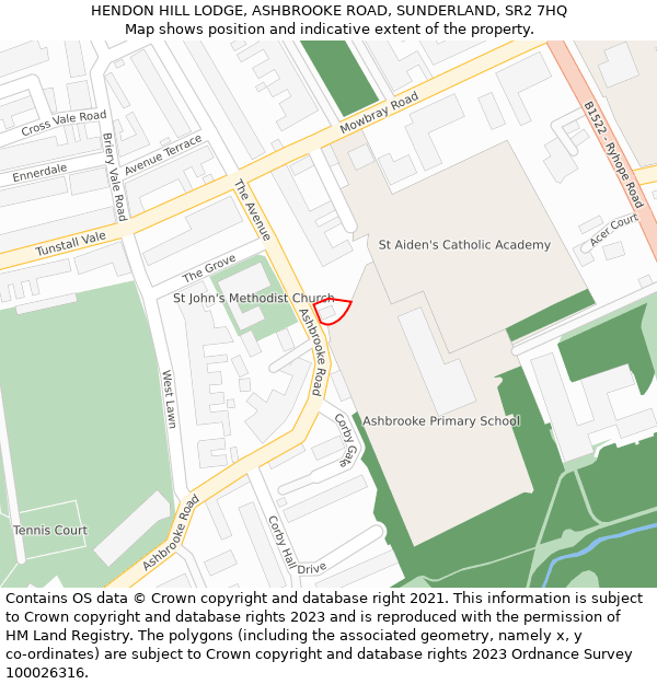HENDON HILL LODGE, ASHBROOKE ROAD, SUNDERLAND, SR2 7HQ: Location map and indicative extent of plot