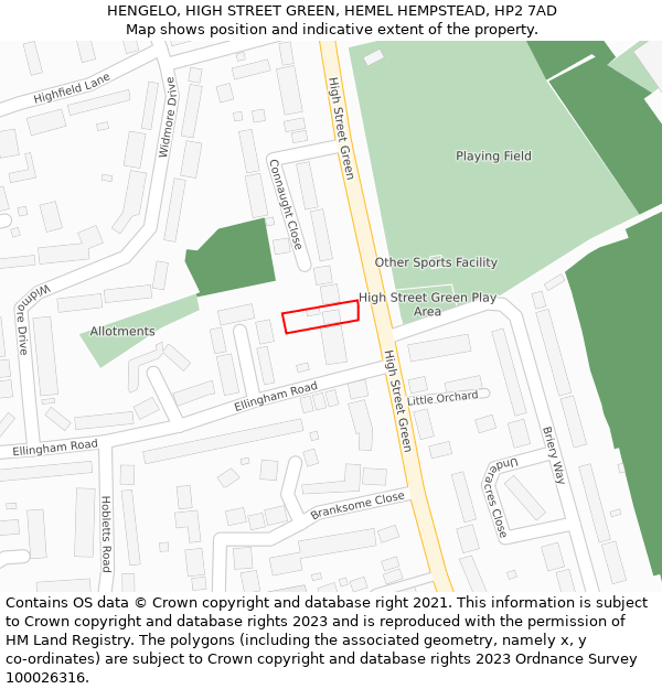 HENGELO, HIGH STREET GREEN, HEMEL HEMPSTEAD, HP2 7AD: Location map and indicative extent of plot