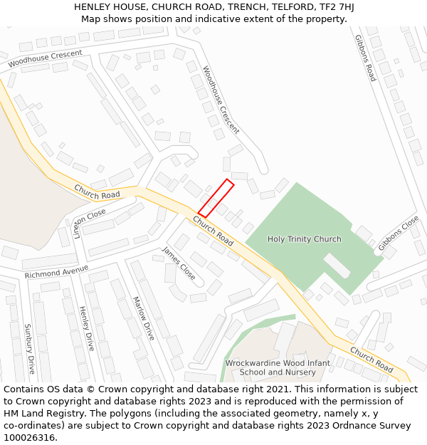 HENLEY HOUSE, CHURCH ROAD, TRENCH, TELFORD, TF2 7HJ: Location map and indicative extent of plot