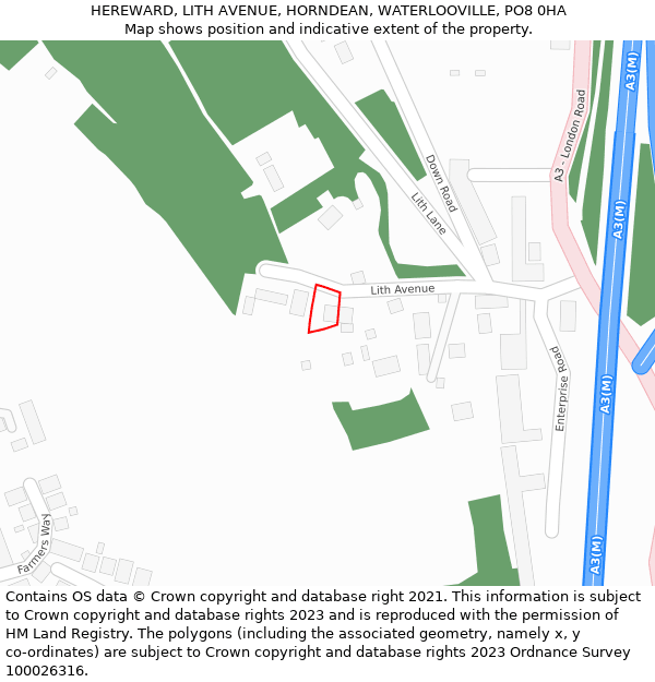 HEREWARD, LITH AVENUE, HORNDEAN, WATERLOOVILLE, PO8 0HA: Location map and indicative extent of plot