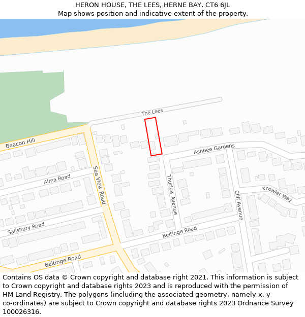 HERON HOUSE, THE LEES, HERNE BAY, CT6 6JL: Location map and indicative extent of plot