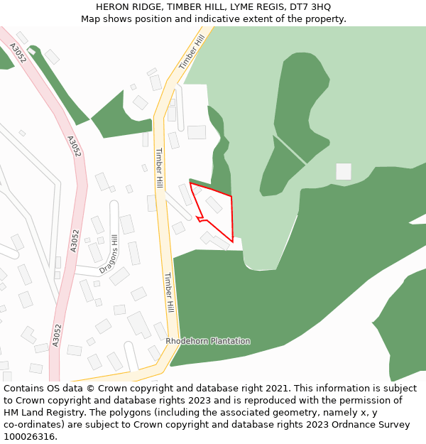 HERON RIDGE, TIMBER HILL, LYME REGIS, DT7 3HQ: Location map and indicative extent of plot