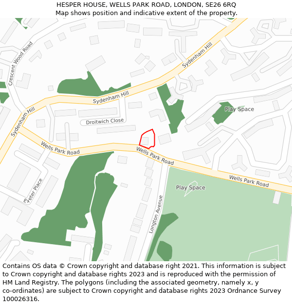 HESPER HOUSE, WELLS PARK ROAD, LONDON, SE26 6RQ: Location map and indicative extent of plot