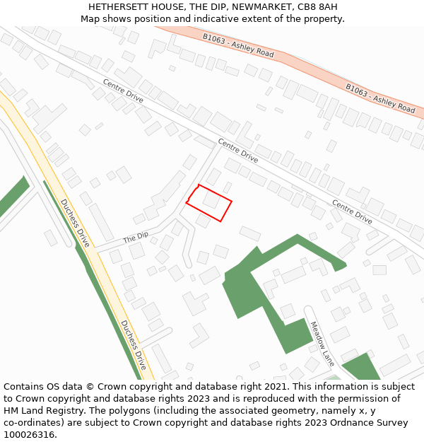 HETHERSETT HOUSE, THE DIP, NEWMARKET, CB8 8AH: Location map and indicative extent of plot