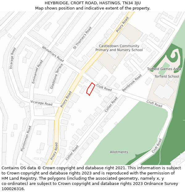 HEYBRIDGE, CROFT ROAD, HASTINGS, TN34 3JU: Location map and indicative extent of plot