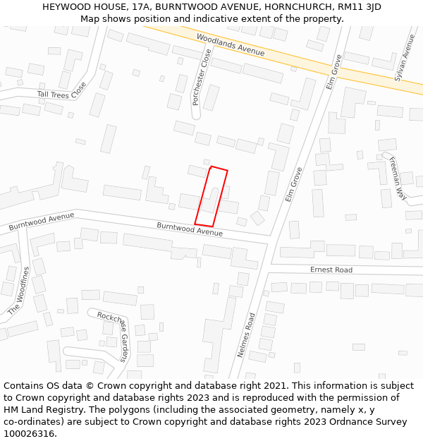 HEYWOOD HOUSE, 17A, BURNTWOOD AVENUE, HORNCHURCH, RM11 3JD: Location map and indicative extent of plot