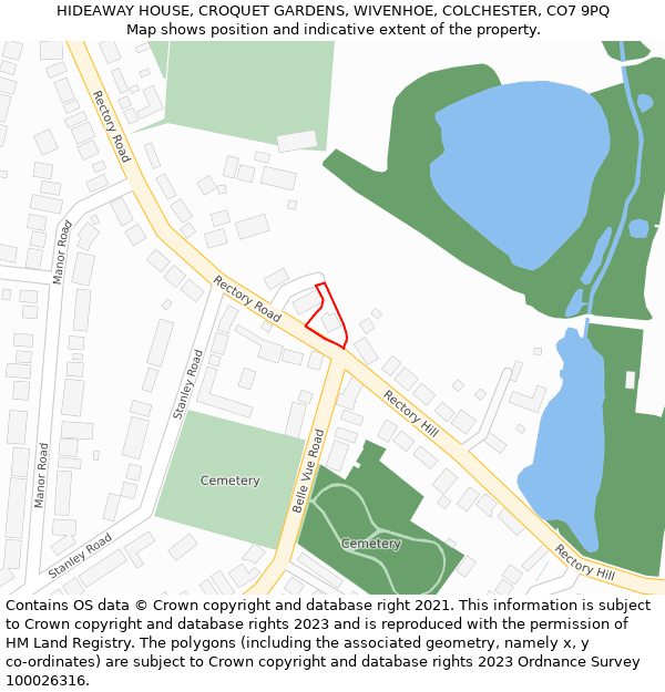 HIDEAWAY HOUSE, CROQUET GARDENS, WIVENHOE, COLCHESTER, CO7 9PQ: Location map and indicative extent of plot