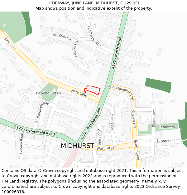 HIDEAWAY, JUNE LANE, MIDHURST, GU29 9EL: Location map and indicative extent of plot