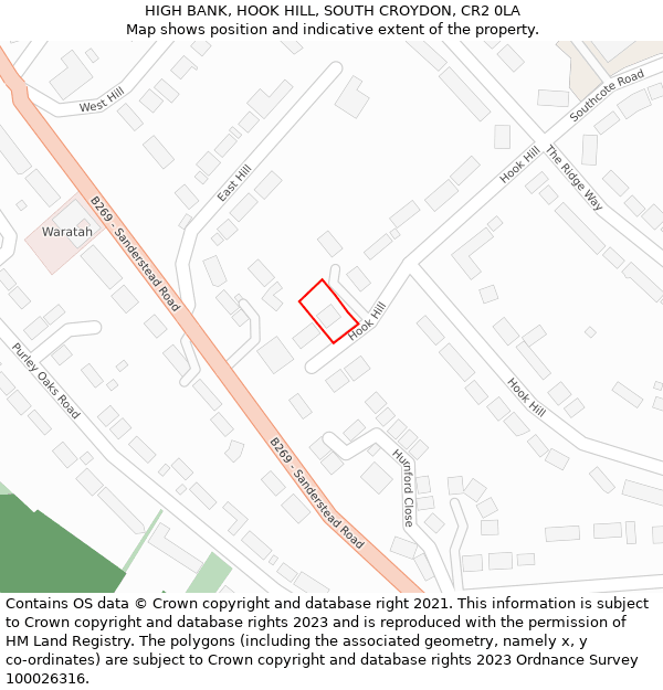 HIGH BANK, HOOK HILL, SOUTH CROYDON, CR2 0LA: Location map and indicative extent of plot
