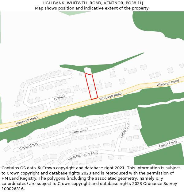 HIGH BANK, WHITWELL ROAD, VENTNOR, PO38 1LJ: Location map and indicative extent of plot