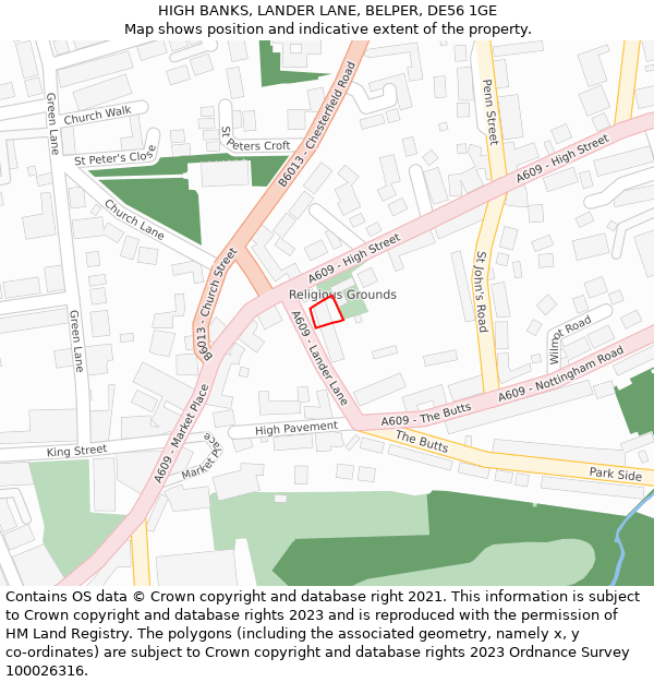 HIGH BANKS, LANDER LANE, BELPER, DE56 1GE: Location map and indicative extent of plot