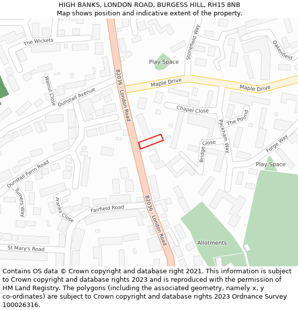 HIGH BANKS, LONDON ROAD, BURGESS HILL, RH15 8NB: Location map and indicative extent of plot