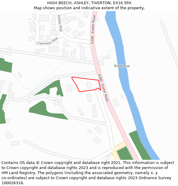 HIGH BEECH, ASHLEY, TIVERTON, EX16 5PA: Location map and indicative extent of plot