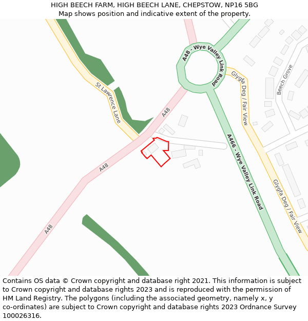 HIGH BEECH FARM, HIGH BEECH LANE, CHEPSTOW, NP16 5BG: Location map and indicative extent of plot