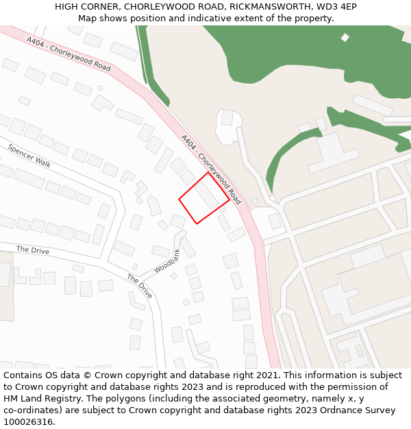 HIGH CORNER, CHORLEYWOOD ROAD, RICKMANSWORTH, WD3 4EP: Location map and indicative extent of plot
