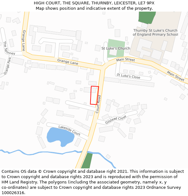 HIGH COURT, THE SQUARE, THURNBY, LEICESTER, LE7 9PX: Location map and indicative extent of plot