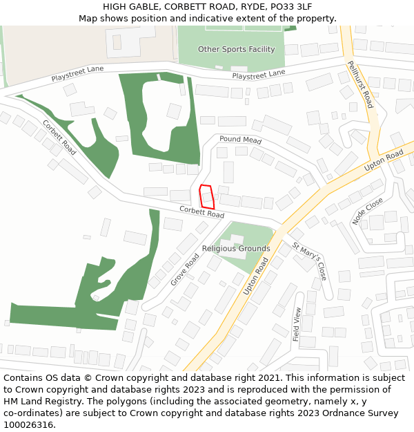 HIGH GABLE, CORBETT ROAD, RYDE, PO33 3LF: Location map and indicative extent of plot