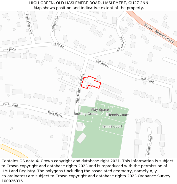 HIGH GREEN, OLD HASLEMERE ROAD, HASLEMERE, GU27 2NN: Location map and indicative extent of plot