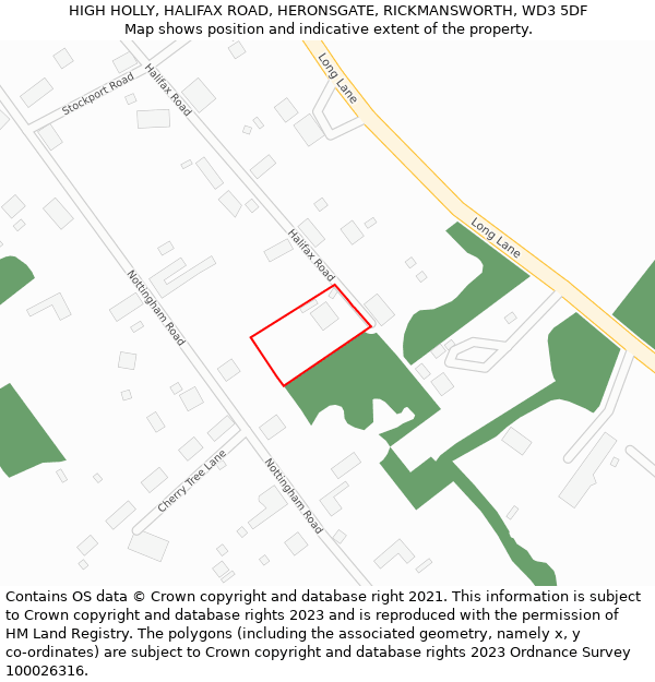 HIGH HOLLY, HALIFAX ROAD, HERONSGATE, RICKMANSWORTH, WD3 5DF: Location map and indicative extent of plot