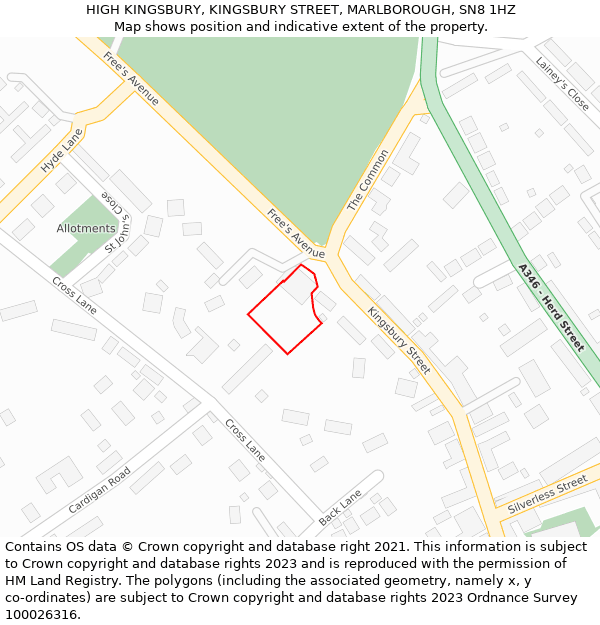 HIGH KINGSBURY, KINGSBURY STREET, MARLBOROUGH, SN8 1HZ: Location map and indicative extent of plot