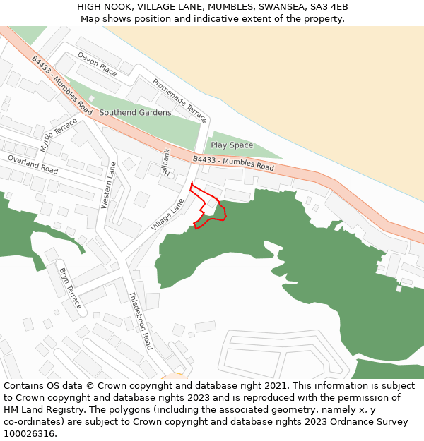 HIGH NOOK, VILLAGE LANE, MUMBLES, SWANSEA, SA3 4EB: Location map and indicative extent of plot