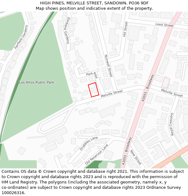 HIGH PINES, MELVILLE STREET, SANDOWN, PO36 9DF: Location map and indicative extent of plot