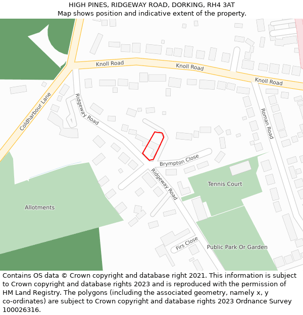 HIGH PINES, RIDGEWAY ROAD, DORKING, RH4 3AT: Location map and indicative extent of plot