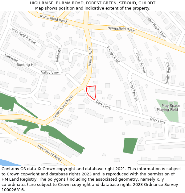 HIGH RAISE, BURMA ROAD, FOREST GREEN, STROUD, GL6 0DT: Location map and indicative extent of plot