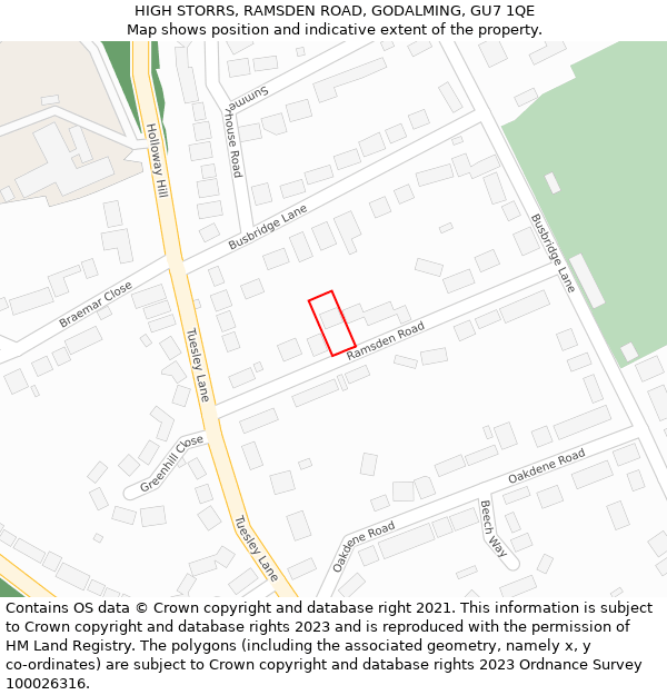 HIGH STORRS, RAMSDEN ROAD, GODALMING, GU7 1QE: Location map and indicative extent of plot
