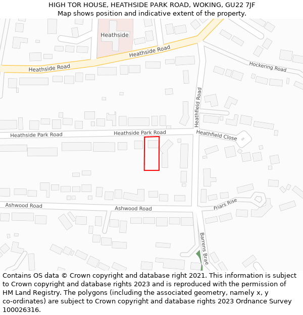 HIGH TOR HOUSE, HEATHSIDE PARK ROAD, WOKING, GU22 7JF: Location map and indicative extent of plot