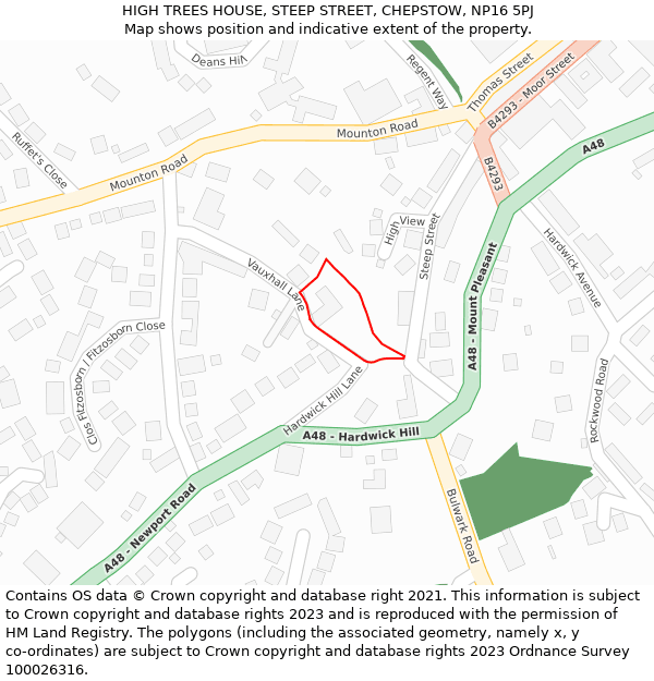 HIGH TREES HOUSE, STEEP STREET, CHEPSTOW, NP16 5PJ: Location map and indicative extent of plot